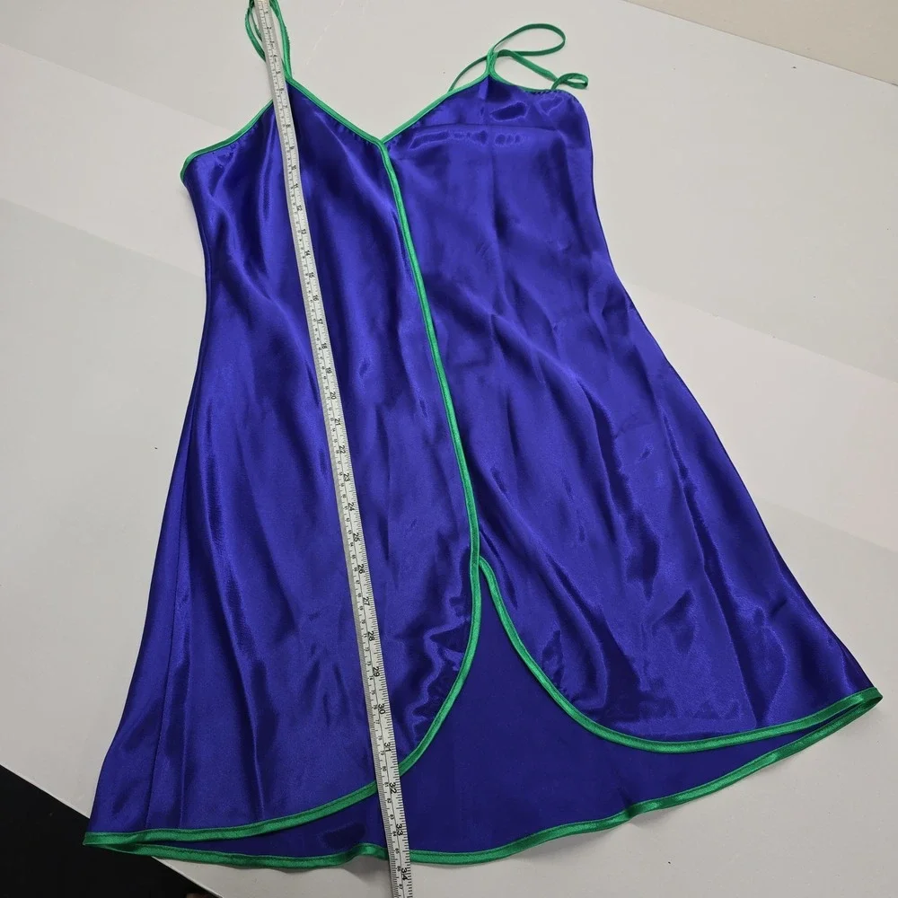 Val Mode Lingerie Vintage Blue and Green Satin Slip Nightgown Chemise MadeinUSA - Picture 2 of 5